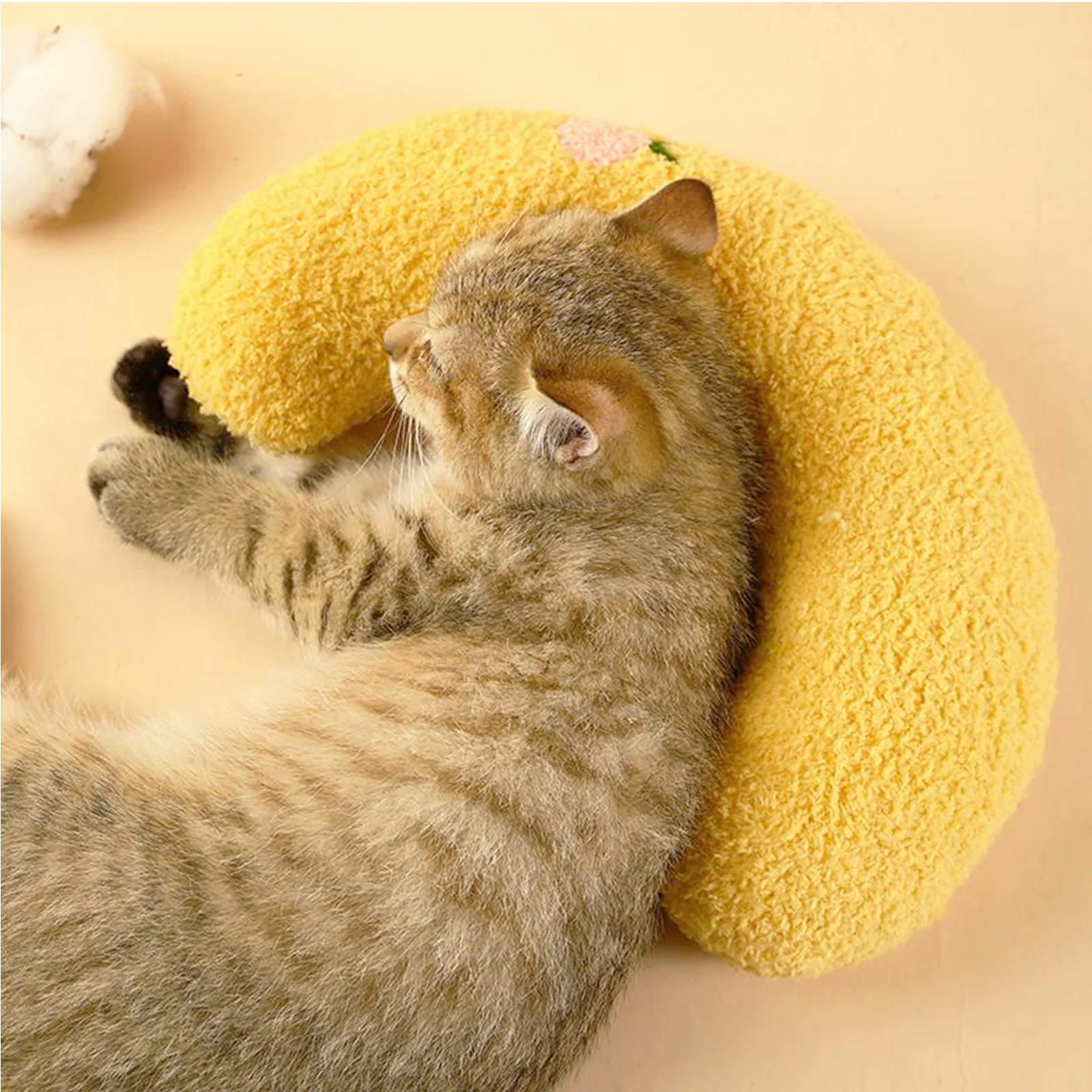 U-Shaped Fluffy Pet Pillow - Soft Plush Comfortable Neck Support for Cats and Dogs Toy Joint Relief Cervical Protection Sleeping