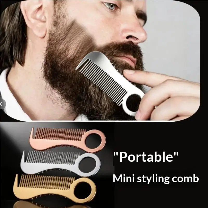 Portable Stainless Steel Beard Comb Mini Anti-scratch Grooming Tool for Men Mustache Barber Oil Head Styling Travel