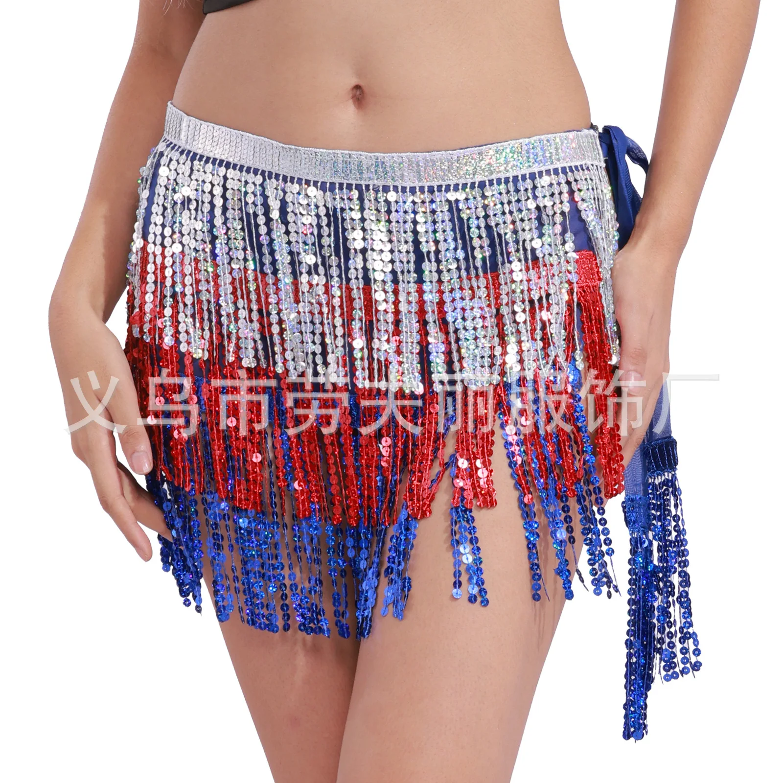 Belly Dance Sequin Tassel Hip Scarf, Bohemian Tie-Waist Sparkle Wrap Skirt for Indian Dance