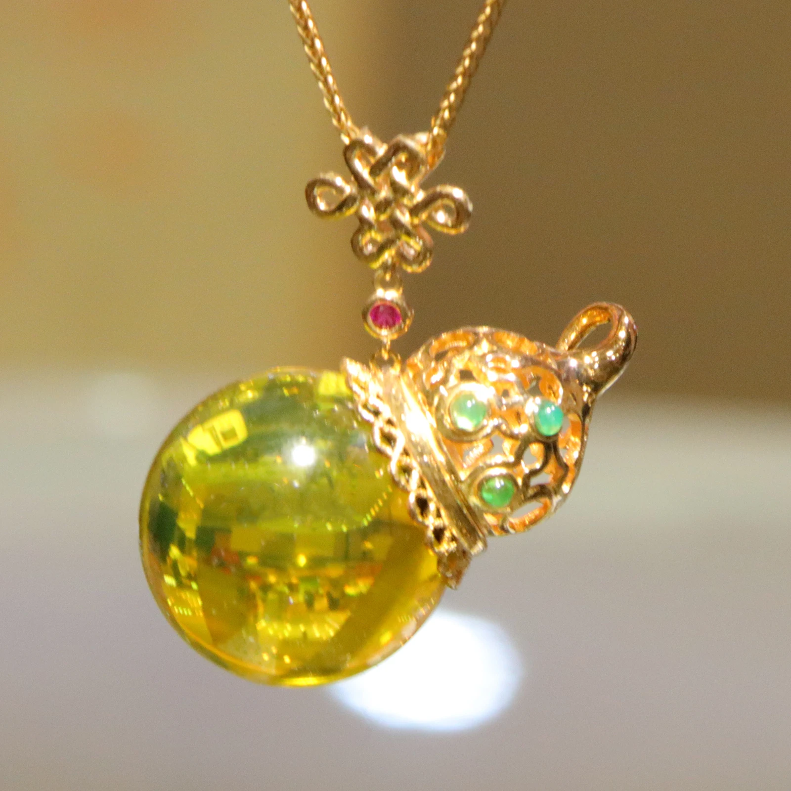 Pure Silver Inlaid Natural Mexican Blue Amber Pendant 20mm Round Bead Gourd Shape Simple Fashion Necklace Jewelry Gift