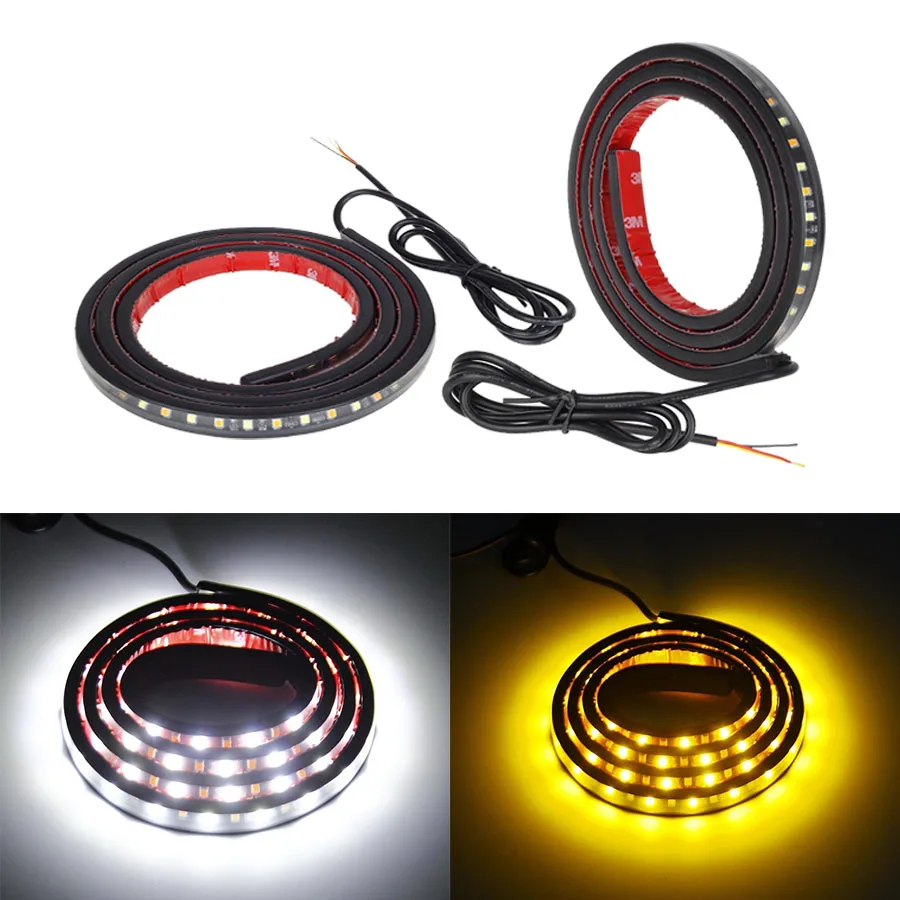 2 Pcs 48'' LED Car Truck Light Strip DRL Side Marker Signal Indicator Lamps White Amber 120SMD