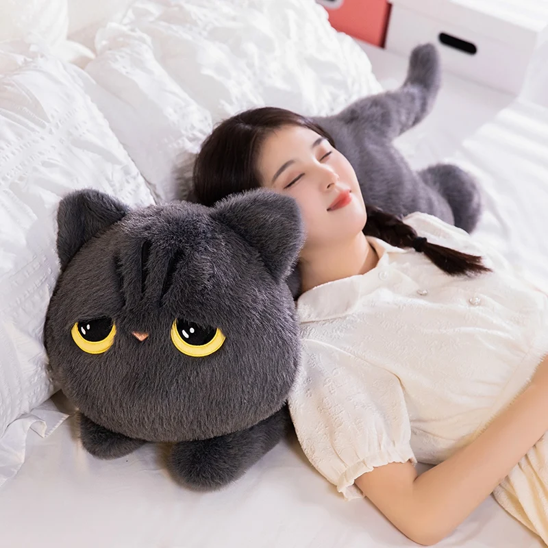 Stuffed Soft Lying Cat Cute Cat Plush Pillow Cushion Lovely Black Cat Sleeping Pillow Christmas Gifts