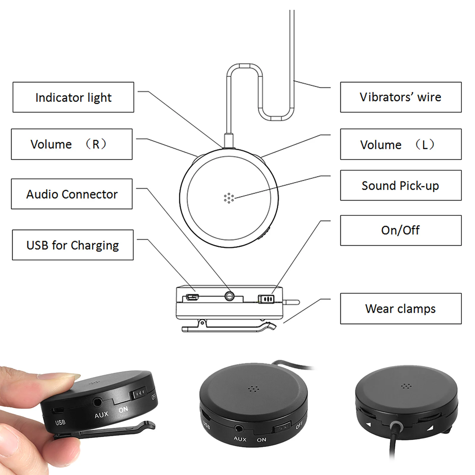 Bone Conduction Headsets Wired Headphones Sound Pick-up AUX IN Black