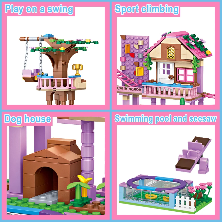 Bloques de construcción creativos MOC DIY, modelo de arquitectura de Villa de animales del bosque 3D, vista de calle, decoración del hogar, regalo perfecto para vacaciones