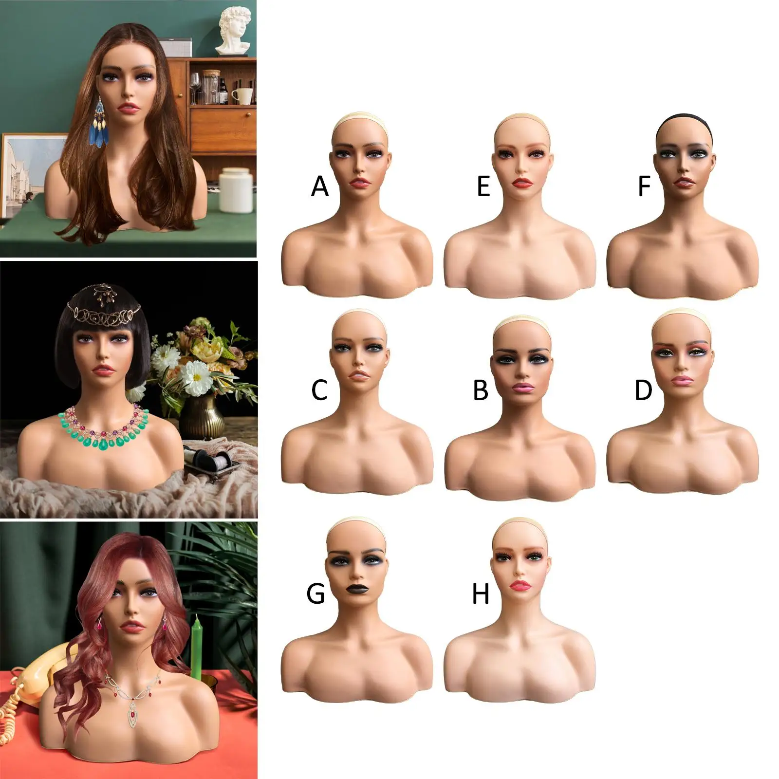 

Female Mannequin Head Female Cosmetology Doll Head Brown Training Heads Head Stand for Home Eyeglasses Hat Display Hair