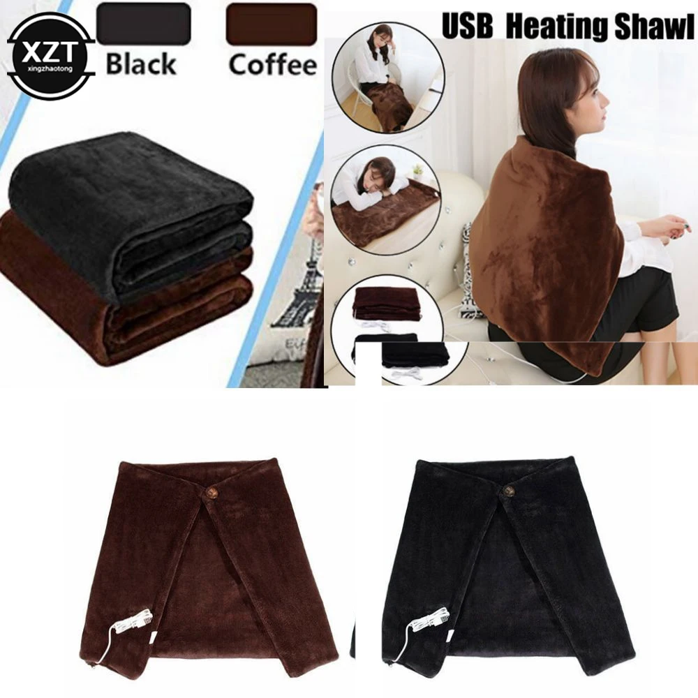 USB Electric Heated Blanket Warm Electric Heating Velvet Shawl Hoodie Winter Office Cover Leg Blanket Scarf Winter Warm Supplies