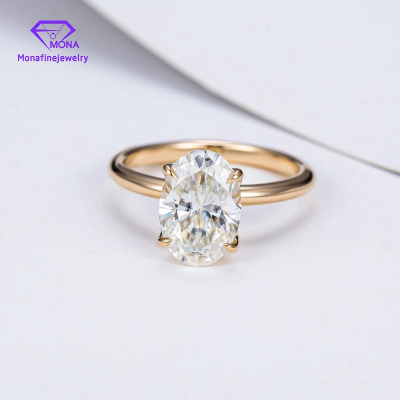 Wholesale Price Jewelry 14K Solid Real Gold 6X8mm Oval Hybird Cut Moissanite Engagement Ring For Women