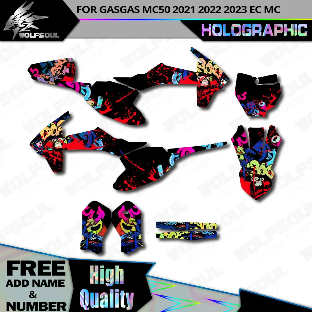 Motorcycle holographic Backgrounds Graphics Decals Stickers Kit For GASGAS MC50 2021 2022 2023 EC MC Custom Number