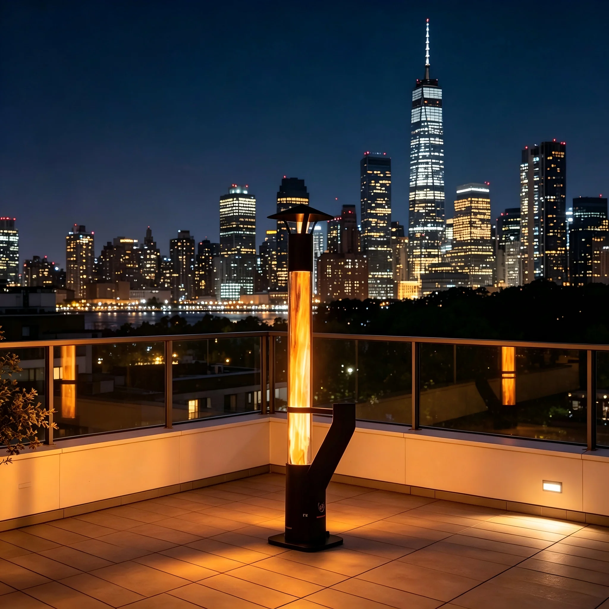 Wood Pellet Torch Stand with High Temp Glass, Outdoor Heater for Camping, Backyard Party & Gathering Fire Viewing