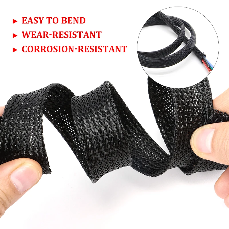 5M PET Insulated Braided Sleeving 2/4/6/8/10/12/14/16/20/25/30/40mm Expandable Cable Sleeve Wire Protect Tight Protective Sheath