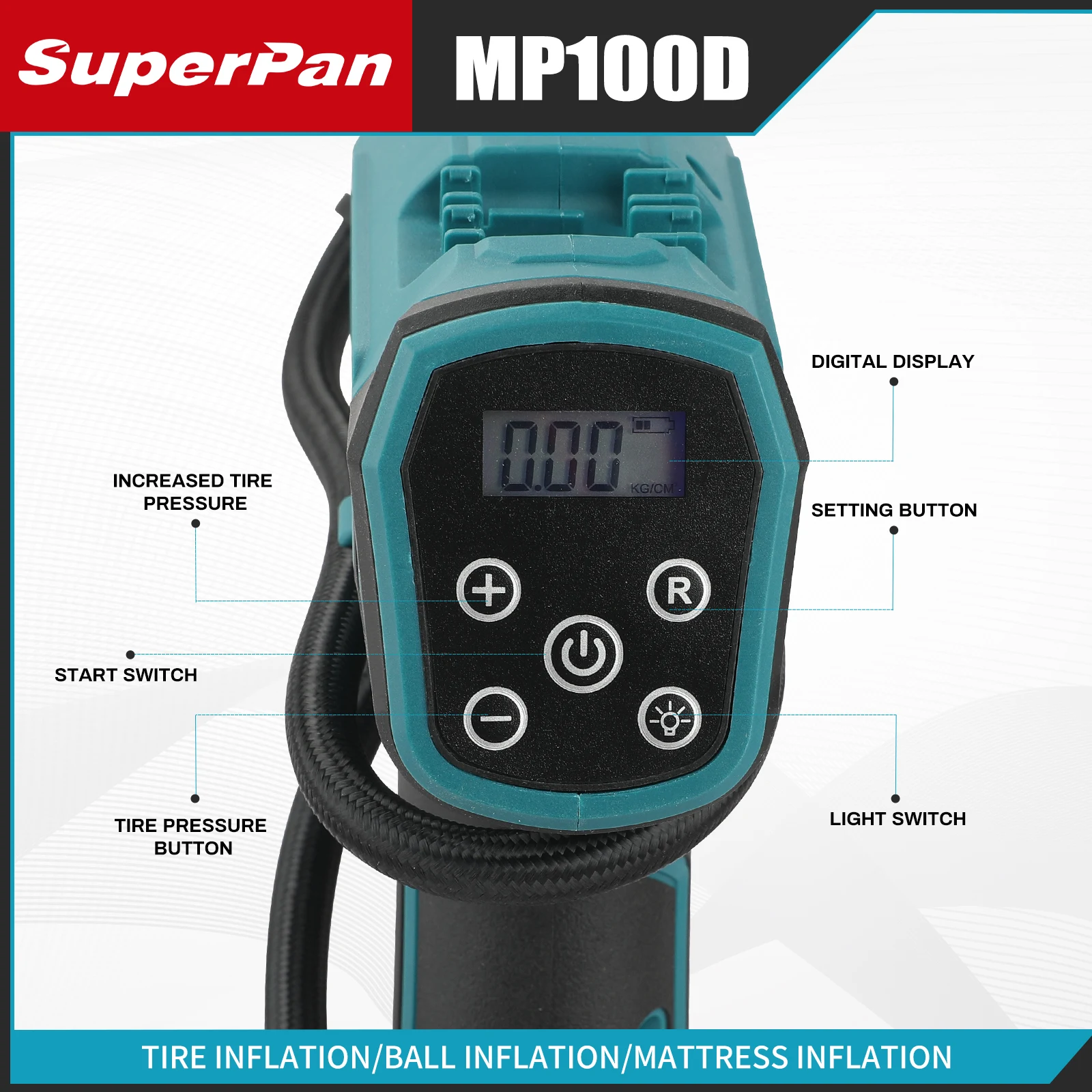 DYS60 Automatic Cordless Inflator Electric Air Pump Car Tire Handheld Air Compressor For Makita 18V Battery (No Battery)