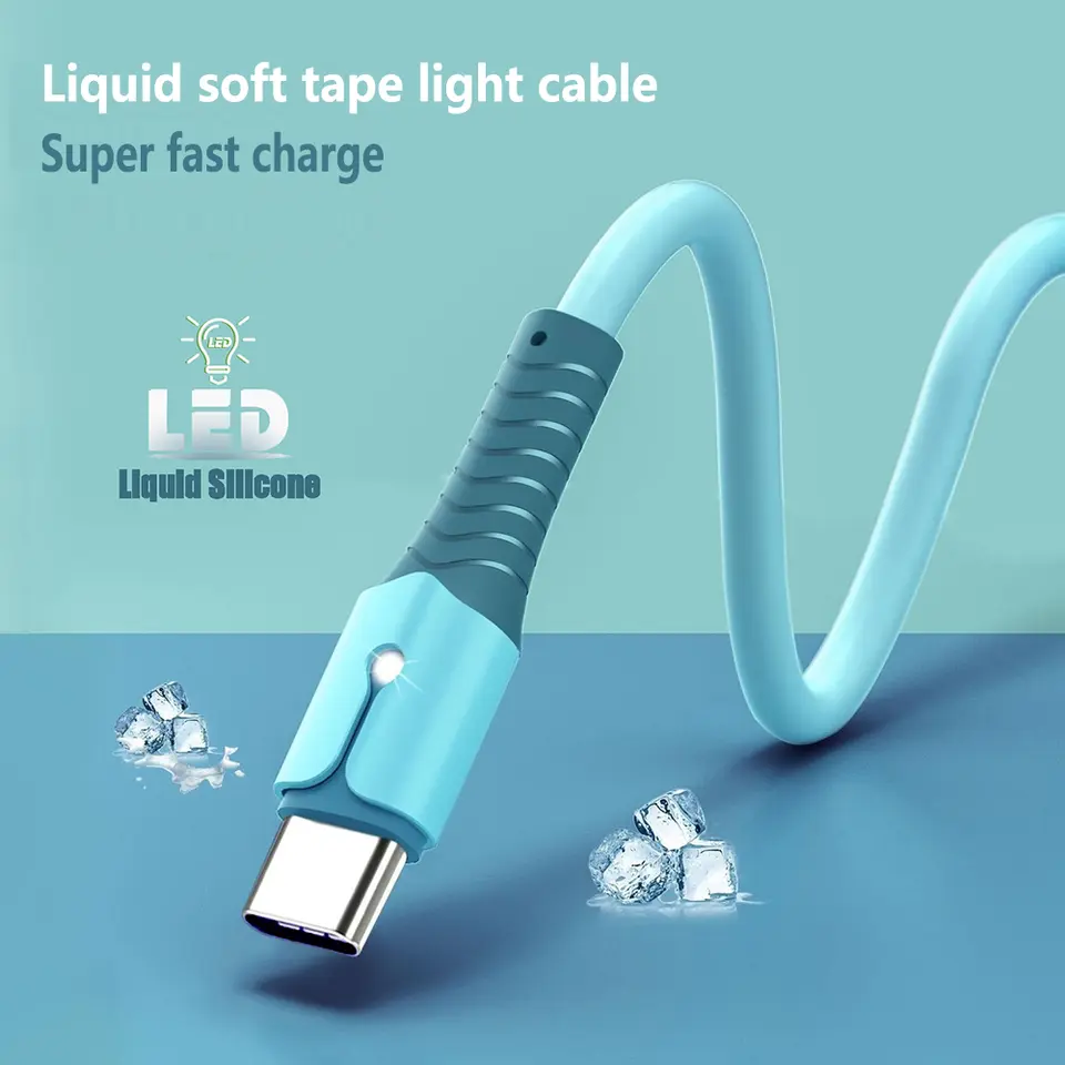 كابل بيانات سائل خفيف الوزن متعدد الألوان مناسب لنظام Android Samsung Type C كابل شحن سريع USB C شحن الهاتف السيليكون - 3