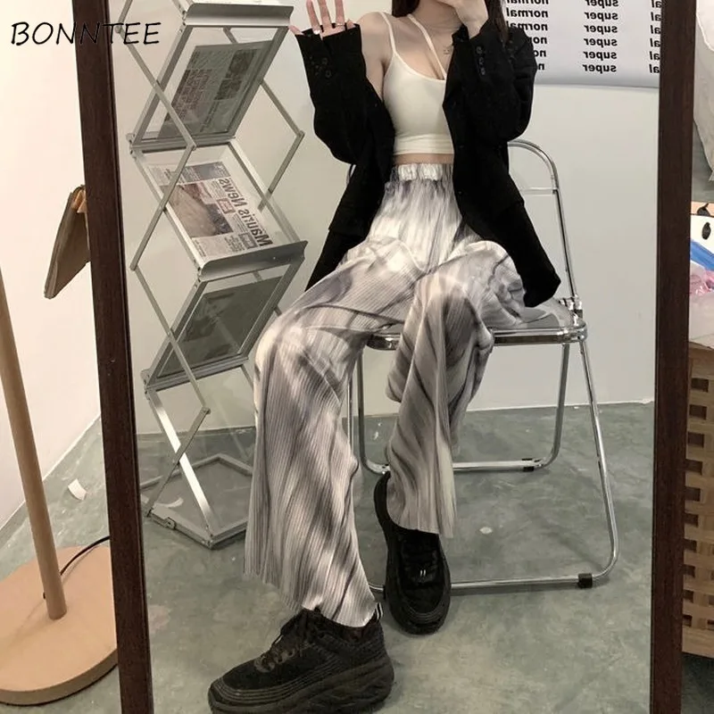 Wide Leg Pants Women Harajuku High Waist Chic Vintage BF Style Teens Streetwear Ins Elastic Trouser Pantalones  Preppy