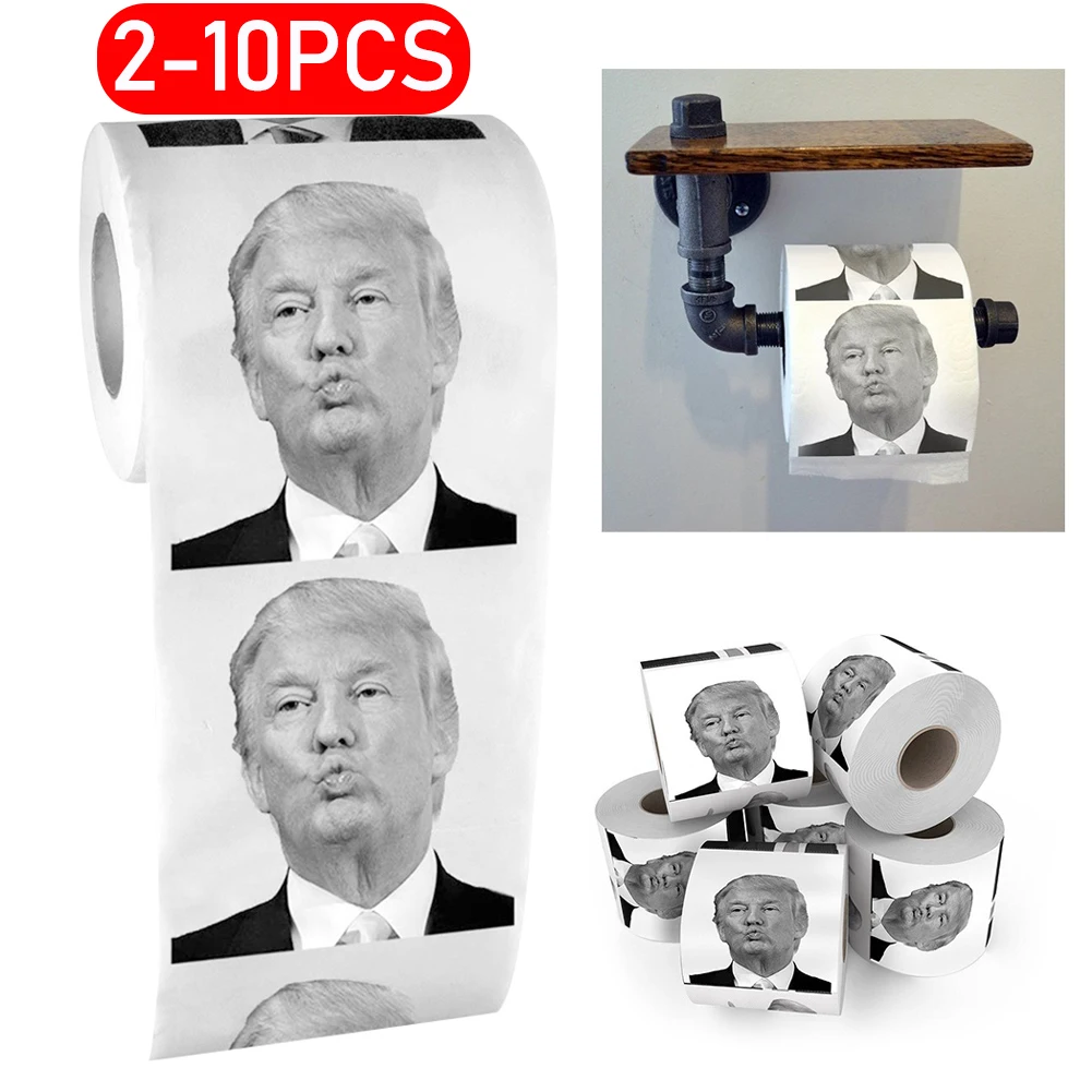 2-10pc humor papel higiênico trump criativo engraçado papel higiênico polpa de madeira pura não-desvanecimento brincadeira banheiro rolo de tecido higiênico