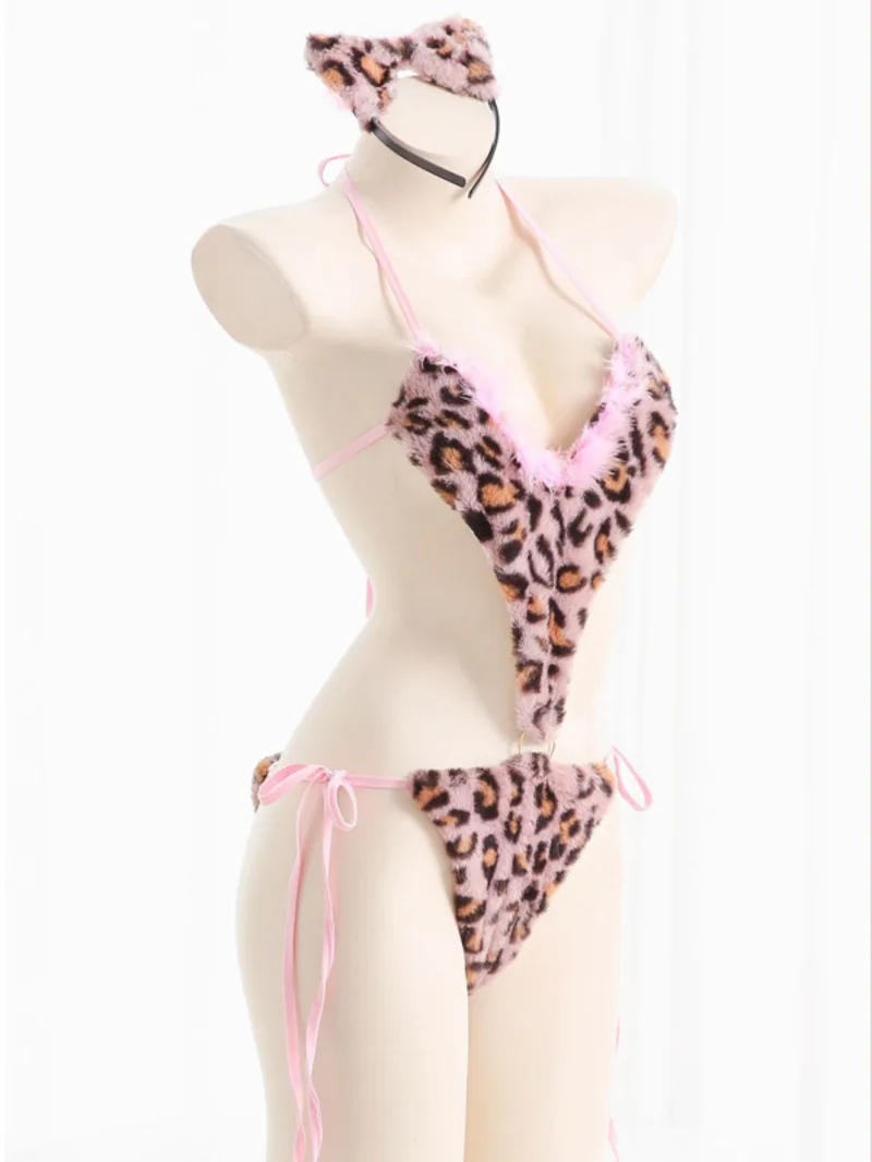 Exotic Summer Fashion Women's Clothing Hanging Neck Bow Decoration Sexy Leopard Print Sweet Cute Girl Style Tight jumpsuit VVY5