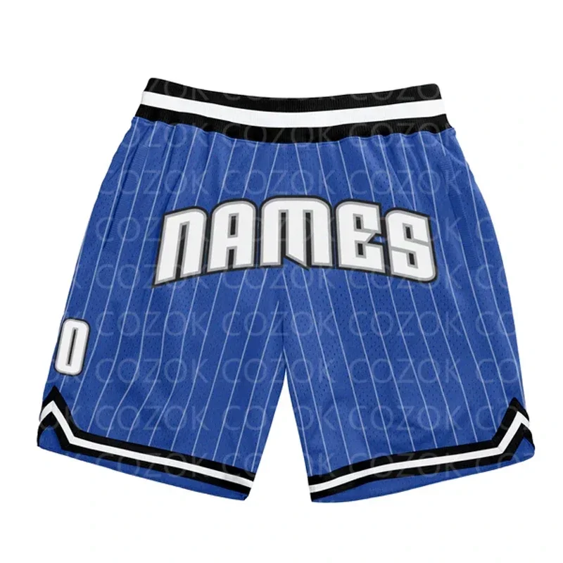 Custom Blue Vertical line Authentic Basketball Shorts 3D Printed Men Shorts Your Name Mumber Quick Drying Beach Shorts