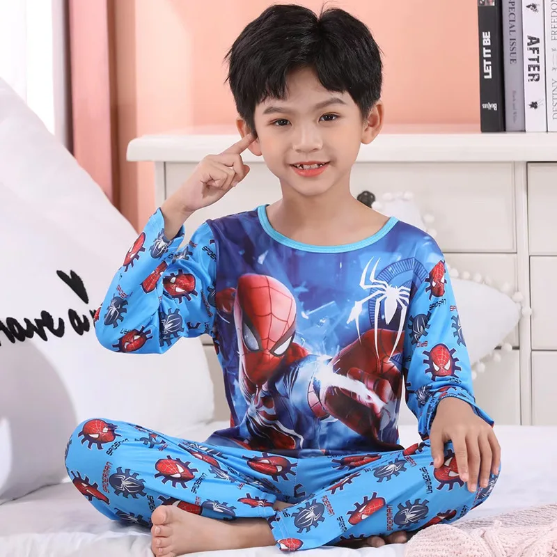 Boys Pajamas Spiderman Children's Clothing Sets Super Hero Cartoon Long Sleeve Set Baby Milk Silk Cartoon Spring Autumn Pyjamas