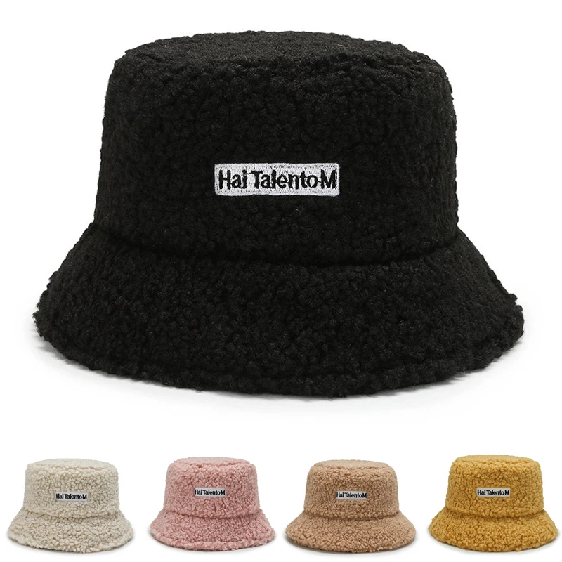 Lamb Faux Fur Bucket Hats For Women Men Winter Bob Warm Teddy Velvet Panama Fishermen Hat Outdoor Streetwear Female Hip Hop Caps