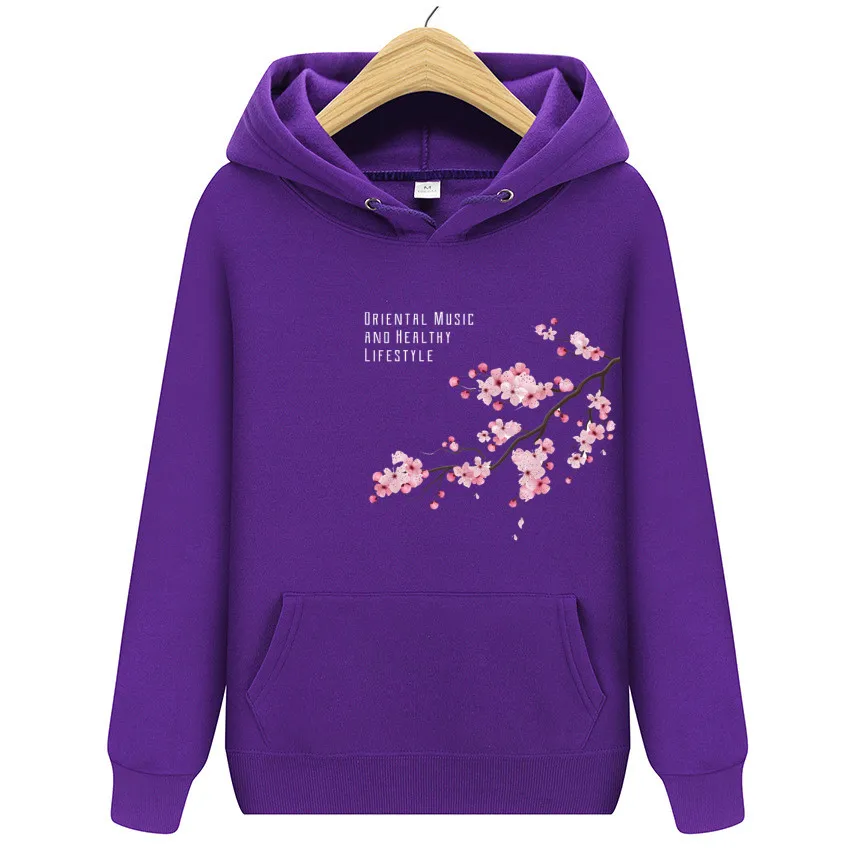 2024 Men\'s and Women\'s Hoodie Fleece Fleece Autumn One Plum Blossom Printed Hooded Sweatshirt Hip Hop Street Wear Pullover