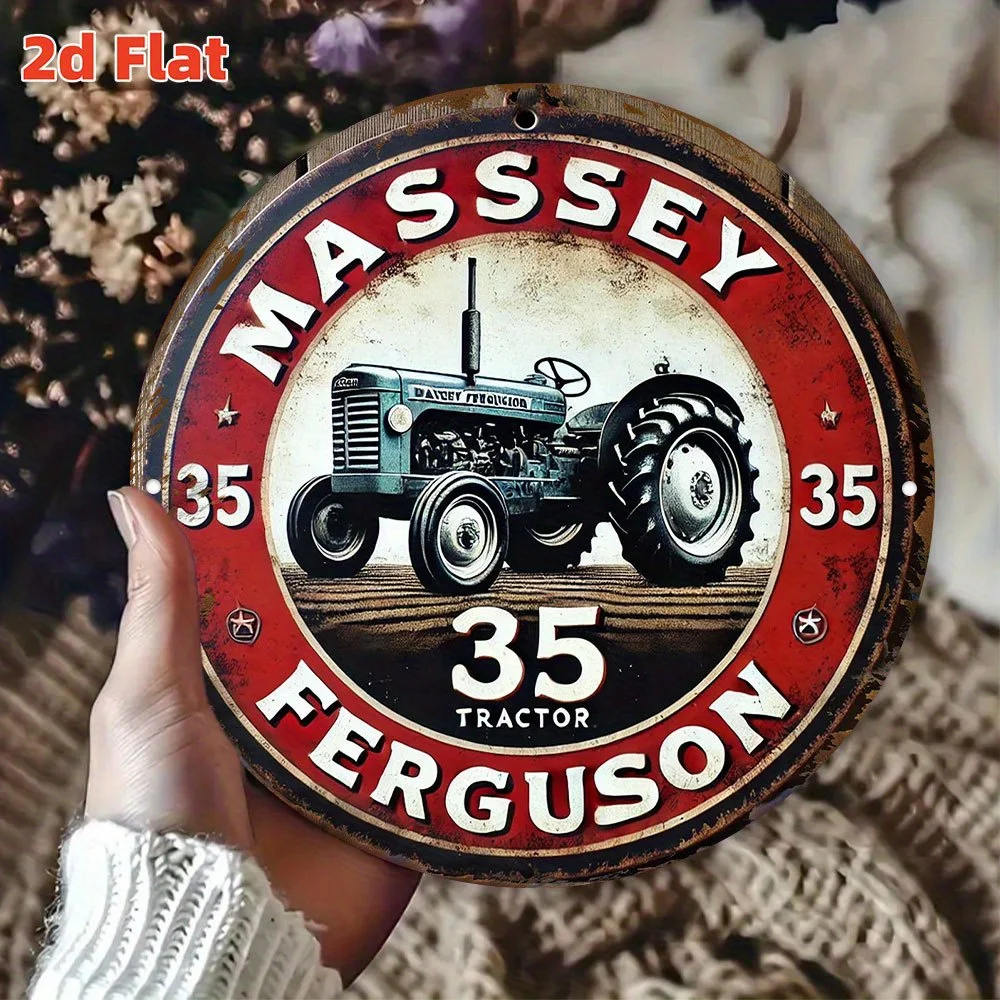 لوحة فنية جدارية مسطحة ثنائية الأبعاد "Massey Ferguson Tractor" - ديكور آلات زراعية عتيقة، لافتة ألومنيوم متينة مع تصميم "35 جرار"، مثالية #5