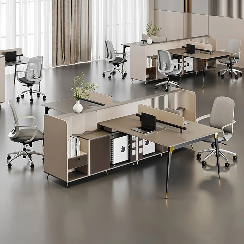 Light Luxury Simple Modern Office Desk and Chair Set Multi-Person Staff Desk Partition for 4/8 People Wood Panel Style