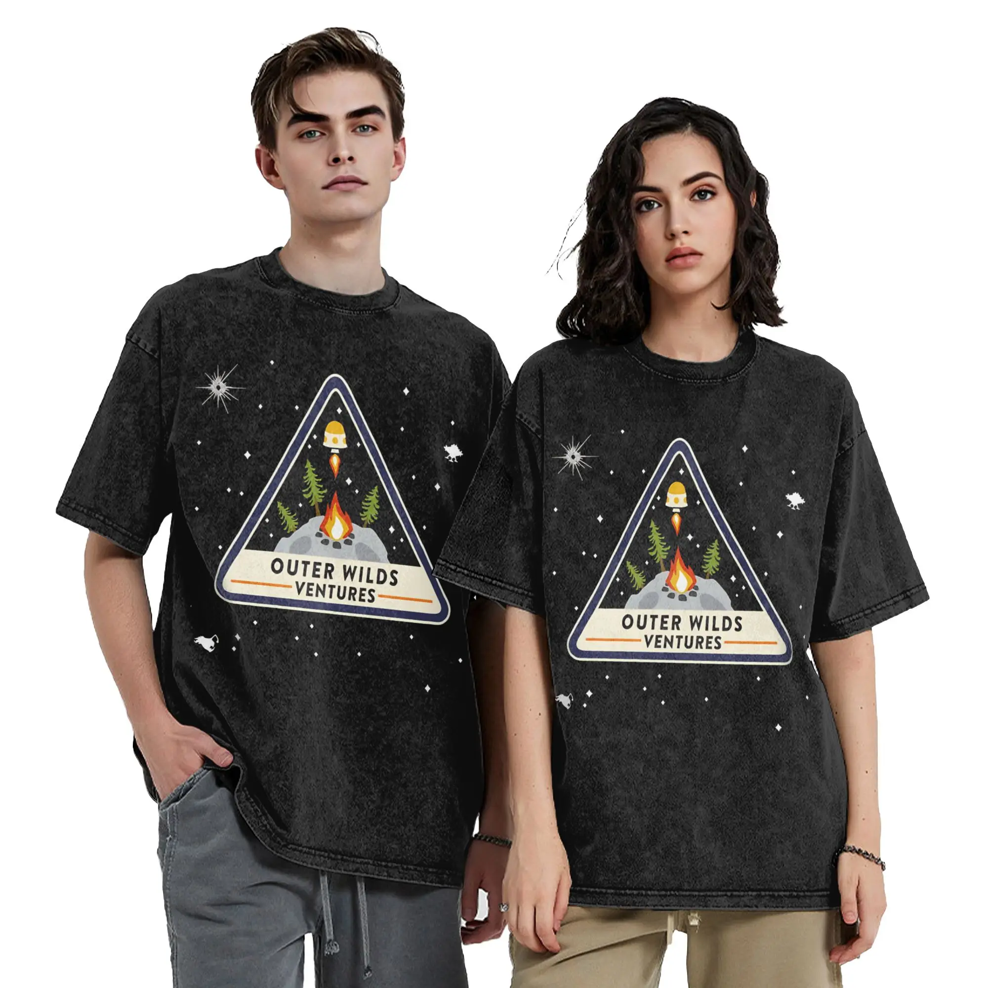 Outer Wilds Ventures Patch Washed T-Shirt Vintage T-Shirts aus 100 % Baumwolle O-Ausschnitt Kurzarm-T-Shirt 4XL 5XL Tops – Detail 1
