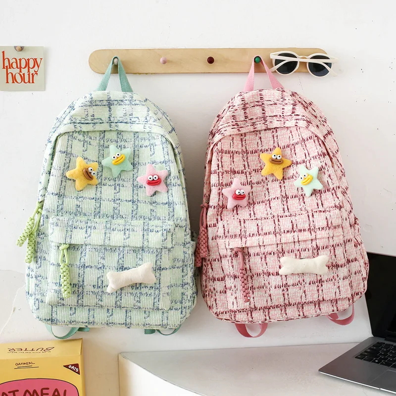 

Новый трендовый рюкзак, модный женский вельветовый рюкзак, женский однотонный школьный рюкзак, дорожные сумки на плечо для подростков