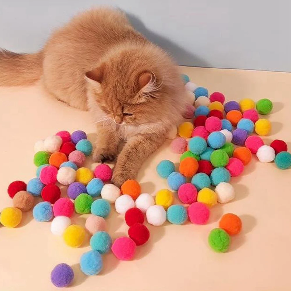 Brinquedos interativos coloridos de pelúcia, gatinhos criativos Mini Pompoms Games, Stretch Training Toy, Acessórios para gatos