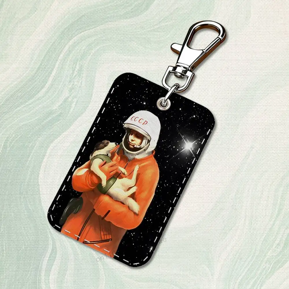 Banner Russian USSR Custom Access Card Case Leather Card Holder Keychain Key Ring Transportation Card Case Gifts