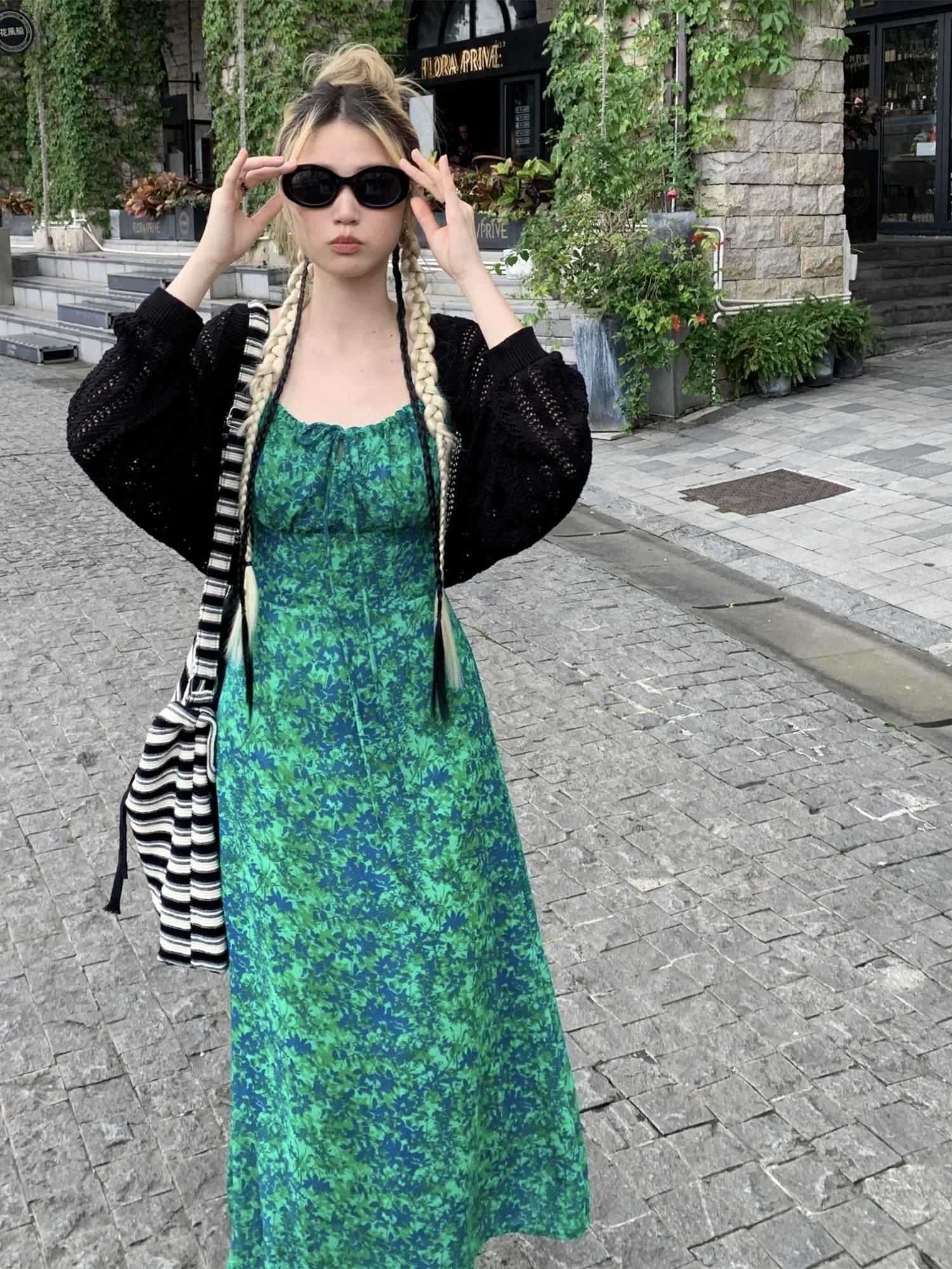 

plus Size Women's Vintage Slimming Strap Dress Floral Long Skirt Set Spring Summer High Waist A-Line Silhouette Korean Style