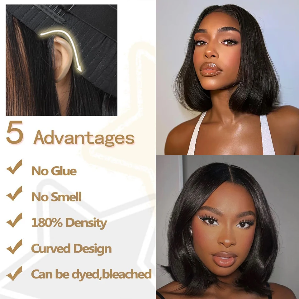 Wig Bob Pendek Rambut Manusia 4X4 Wig Rambut Manusia Renda Pra Pencabutan untuk Wanita 13X4 Wig Rambut Manusia Renda Depan 10 Inci Wig Bob Renda