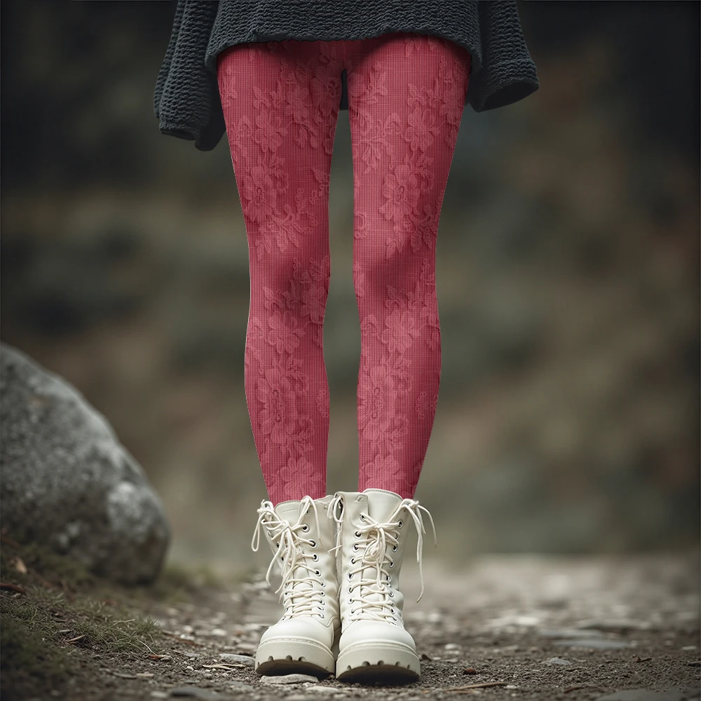 

Модные женские облегающие леггинсы, винно-красные брюки с цветочным принтом, осень-зима, стильные толстые теплые брюки, сексуальные колготки для уличной одежды