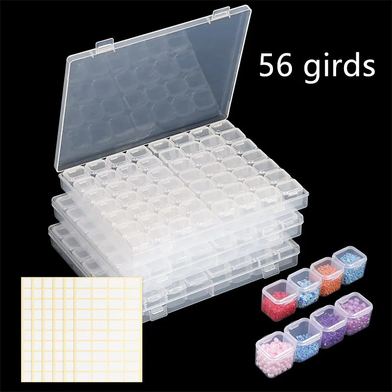 28/56 Grid Diamond Painting Storage Container With Grooves Diamond Embroidery Beaded Toolbox Jewelry Box Earring Necklace Box