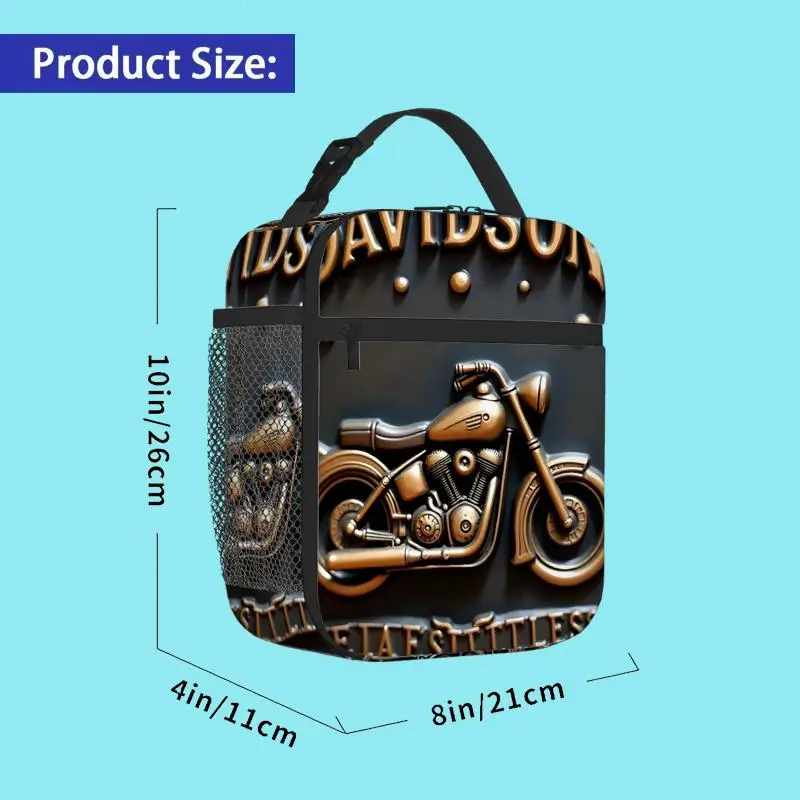 1pc, a Golden Motorcycle Logo on a Dark Backdrop. This Is a Printed Thermal Bag, Designed for Insulation, Not for Food Contact.