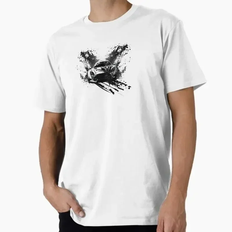 White Sports Car in Ink Splatter Premium Made USA AUS T Shirt M 2XL