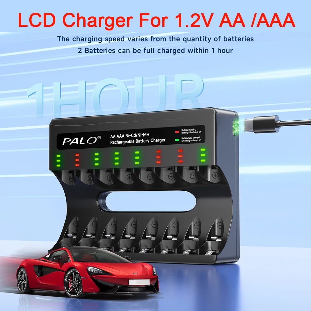 

PALO 8 slots LCD display Intelligent Battery Charger Fast charge Device for 1.2V AA AAA Ni-MH NiCd 2A 3A Rechargeable battery ﻿