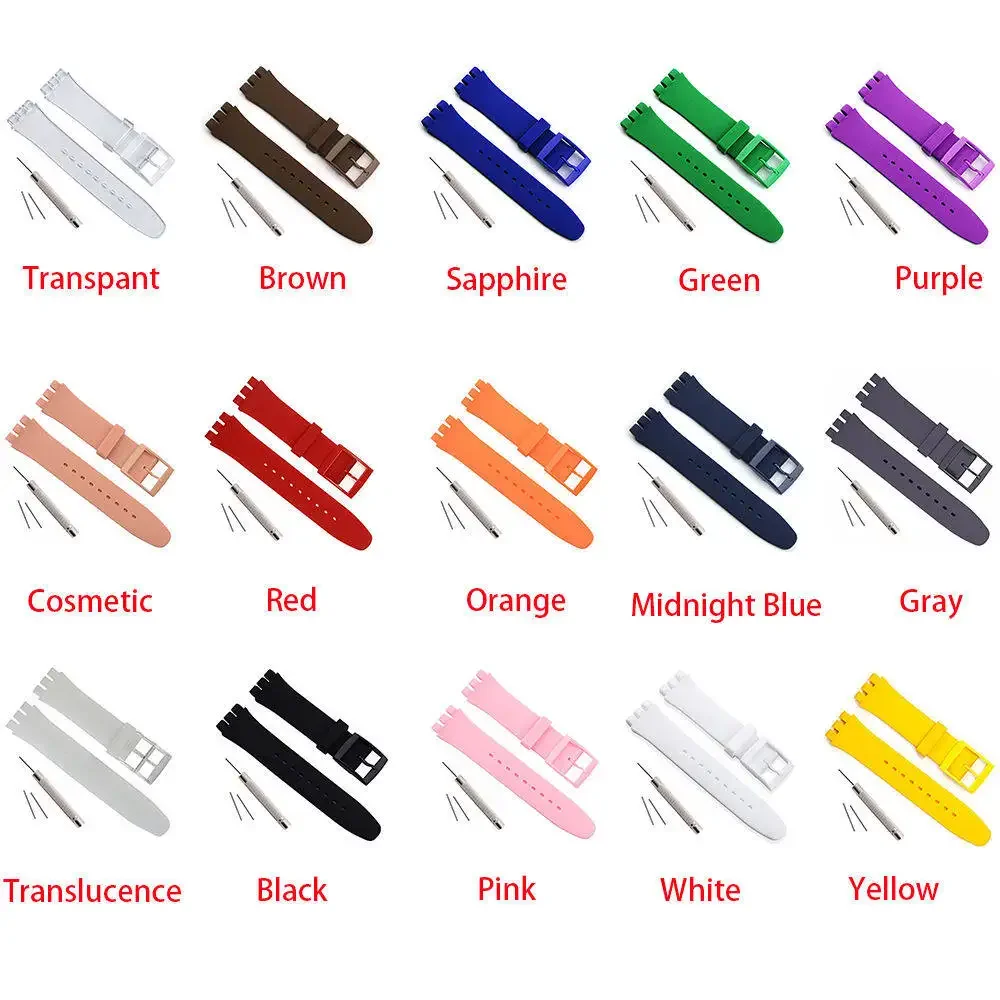 Silicone Watch Band for Swatch 17mm 19mm 20mm 16mm Colorful Rubber Strap Replacement Bracelet Men Women Accessories with Tool