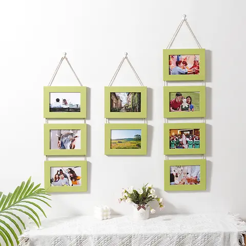 1pc Green 4/3/2 Linked hanging Picture Frame Collage for wall decoration Casual multi-frame country farmhouse picture frame