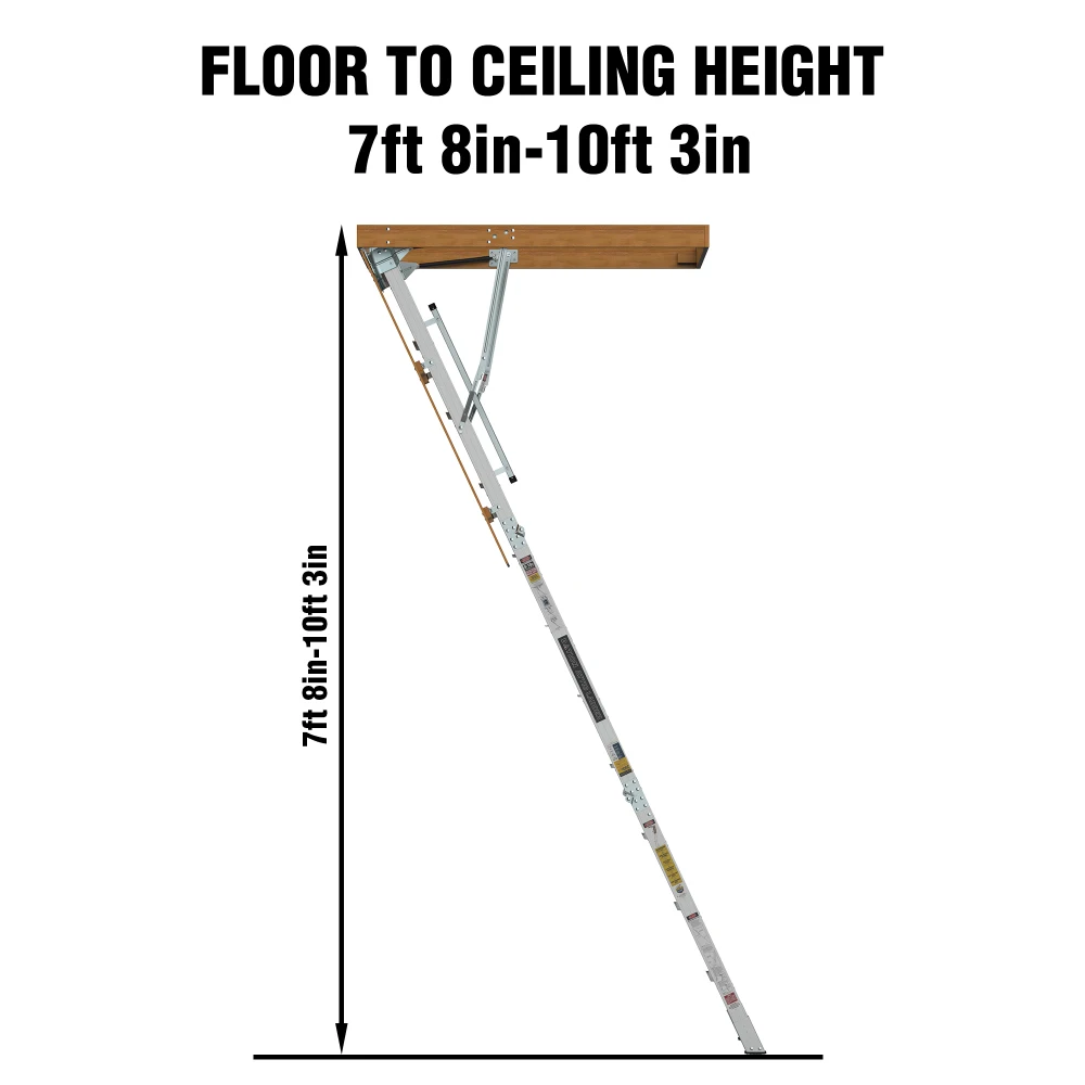 Household Aluminum Attic Ladder 25" x 54" ,350lbs Capacity, 7-10 ft Ceiling Height