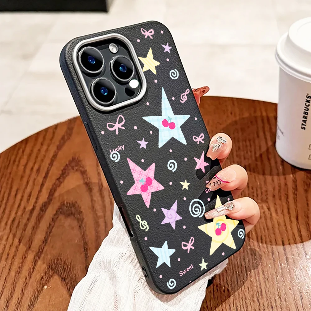 Cream Pastel Star Cherry Bow Phone Case For Samsung Galaxy S26 S22 S21 S24 S25 Ultra S23 FE A57 A37 A56 A36 A54 SIlicone Cover