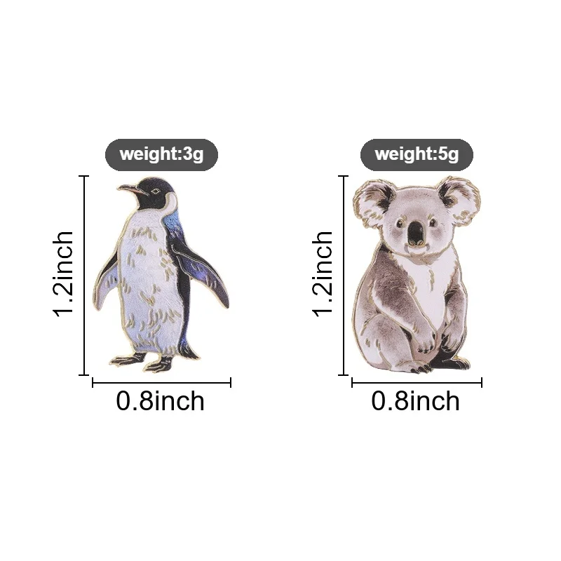 Realistic Penguin Koala Badge Wild Animal UV Printing Pins Wildlife Nature Brooches Gift Painting Style Accessories