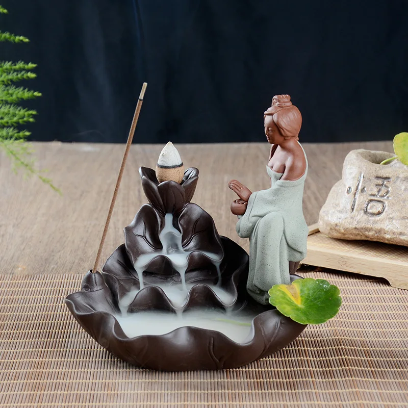 Creative Purple Clay Ceramic for Women with Music, Chess, Calligraphy, and Painting, Backflow Incense Burner Deco
