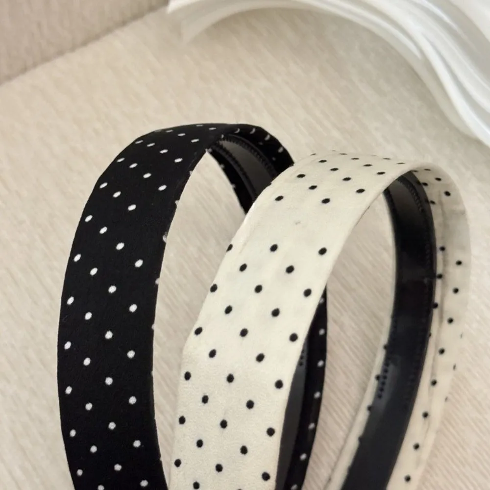 Black White Color Polka Dot Headband Non-Slip Wide Band Vintage Hair Hoop Cloth And Plastic Retro Korean Wide Headband Women