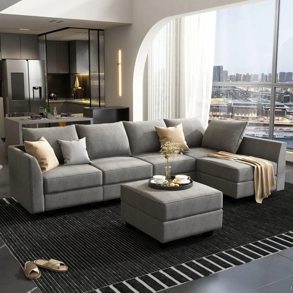 

Convertible Sectional Sofa with Ottman Set Modular Sectional Couch with Chaise L Shaped Sofa with Storage for Living Room, Grey