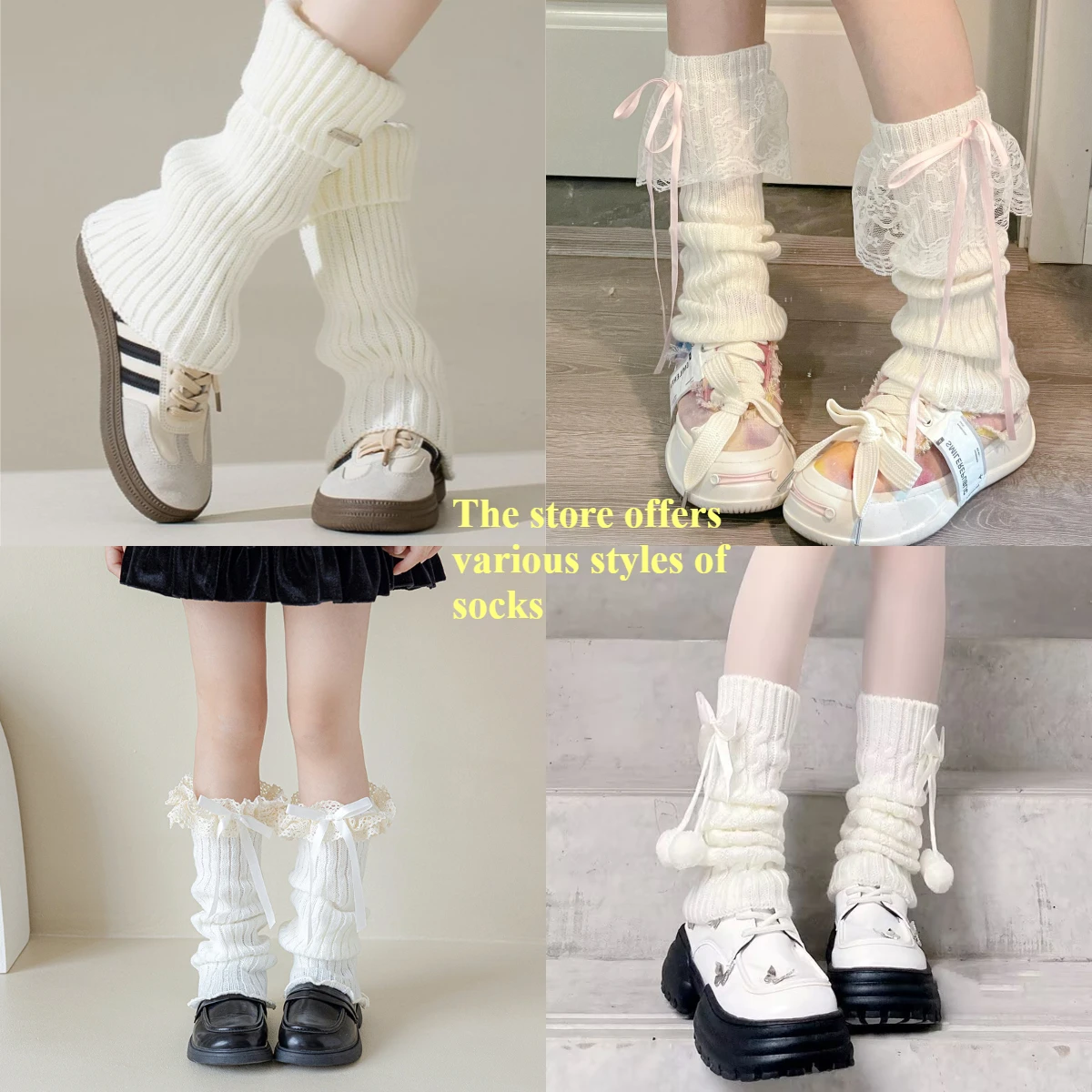 Autumn Winter Knitted Lolita Women's Leg Foot Cover Warmers Women's Wool Long Socks Arm Warmer Crochet Heap Socks Boot Cuffs ﻿