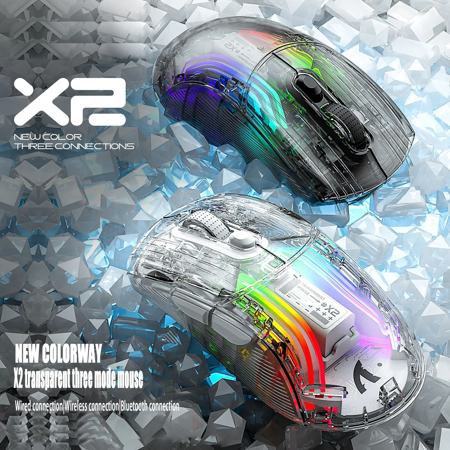 X2 Mouse Transparent Wired Wireless Bluetooth Mouse Mute RGB Mouse Gamer Electronic Competition Office Gaming Mouse