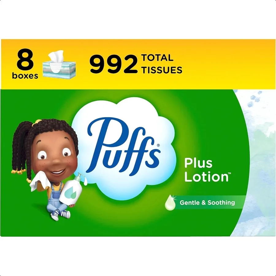 

Plus Lotion Facial Tissues 8 Family Boxes 124 Facial Tissues per Box Allergies and Colds