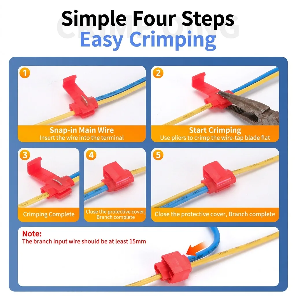 Solderless Quick Splice Snap Wire Connector Cold Pressed Insulated Electric Wire Lock Tap Crimp for Secure Electrical Connection
