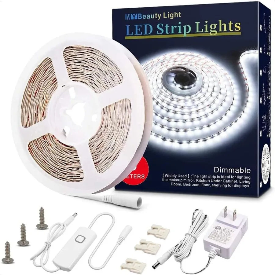 

White LED Strip Lights16.4ft Dimmable LED Light Strip 12v Flexible LED Rope Lights Kits for Kitchen Cabinet Mirror Bedroom Part
