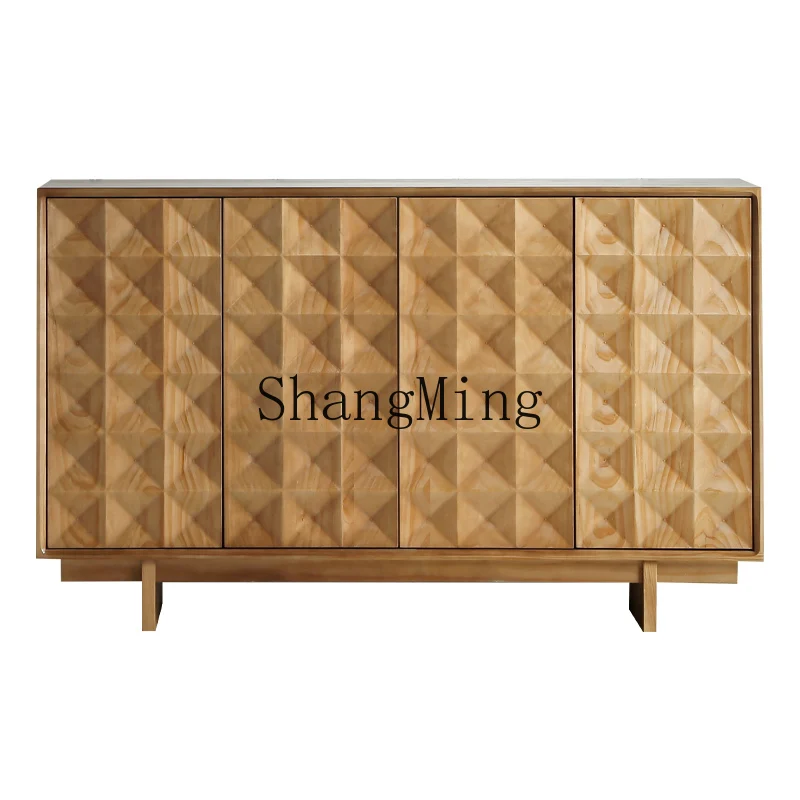 

ZJH solid wood dining side cabinet modern simple living room wall locker retro art porch storage cabinet